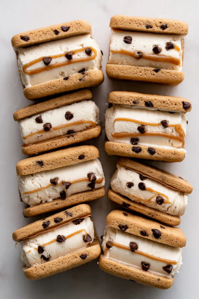 CARAMEL COOKIE ICE CREAM SANDWICHES