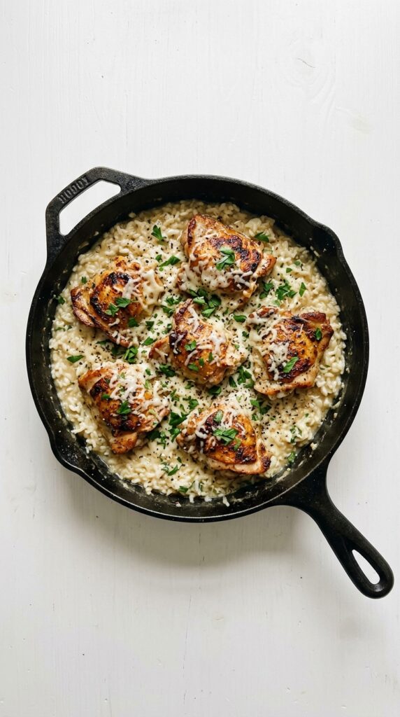 One Pan Creamy Asiago Chicken and Rice