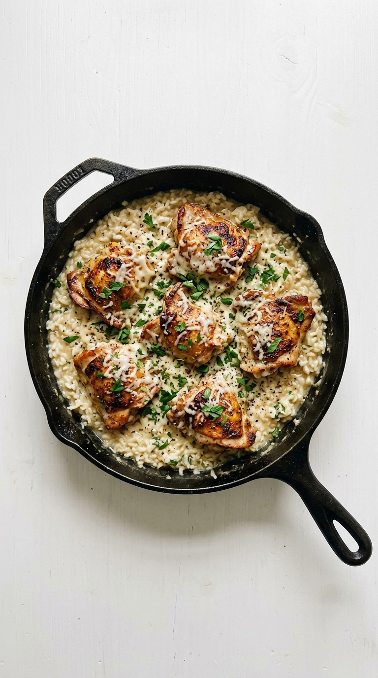 One Pan Creamy Asiago Chicken and Rice