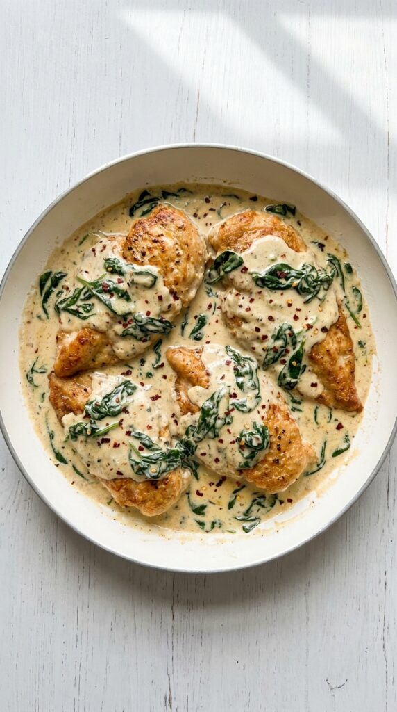 Keto Creamy Asiago Chicken with Spinach