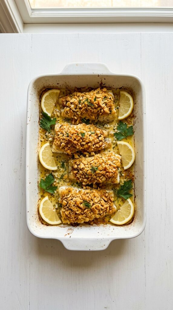 Sheet Pan Garlic Ritz Baked Fish